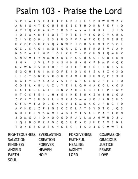 Psalm 150 Bible Word Search Praise the Lord Puzzle。